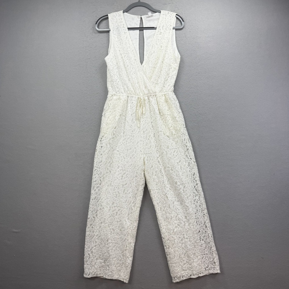 Le Lis Collection Lace Jumpsuit Womens Medium M White V Neck Wide Leg Boho Chic